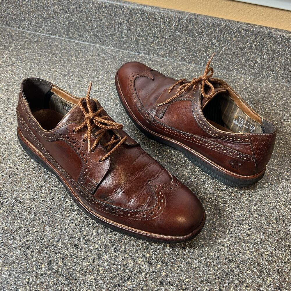 Timberland Mens Size 9 Brown Leather Comfort Oxford Casual Wing Tip Lace Up Shoe